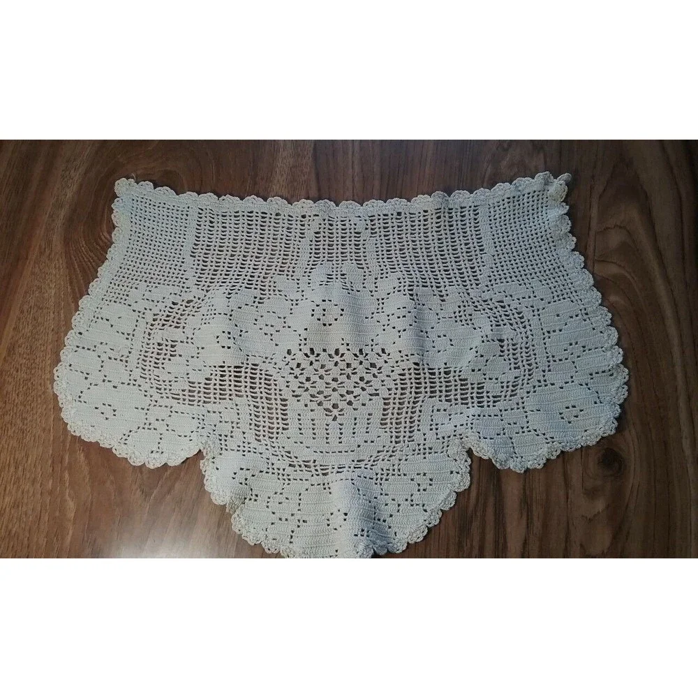 Old Vintage Chair Back Cover Hand Crochet Flowers in a Basket